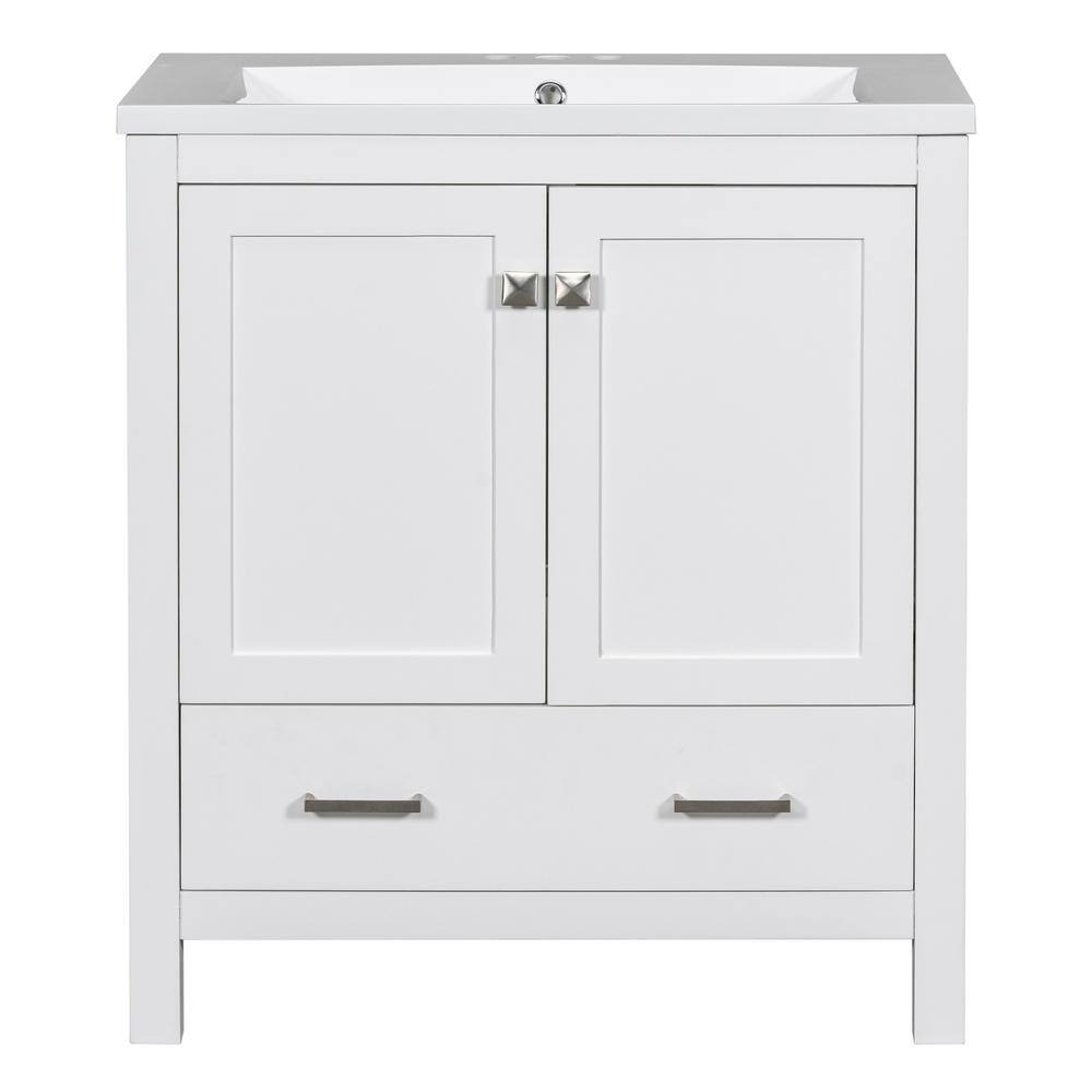 Ami 30 in. W White Freestanding With White Resin Top Bathroom Vanity Cabinet With 1 Partitioned Drawer price history on PriceWatchPro