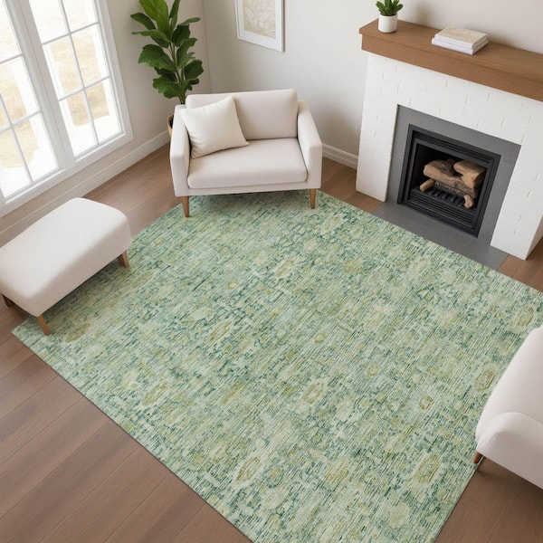 Mayfield Premium Machine Washable Abstract AMF1774 Aloe 8 ft. x 10 ft. Area Rug