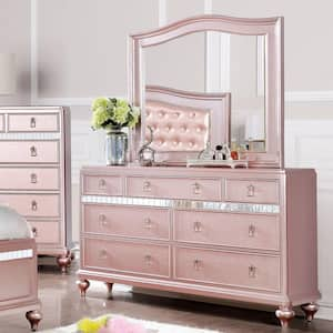 2pc Kloe Rose Gold 7-Drawer 64 in. Dresser with Mirror