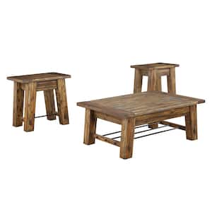 Durango 32 in. L Brown 19 in. H Rectangle Industrial Wood 48 in. L Coffee Table and 2-27 in. W End Tables, 3-Pieces