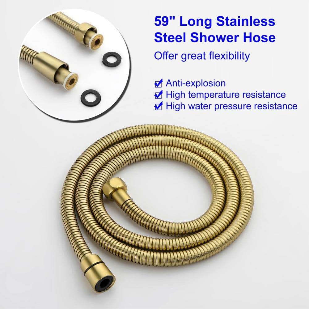 Brushed Gold Brass Waterfall Floor Mount Freestanding Tub Faucet