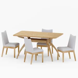 Dimitri 5-Piece Light Beige Fabric Upholstered and Oak Wood Dining Set
