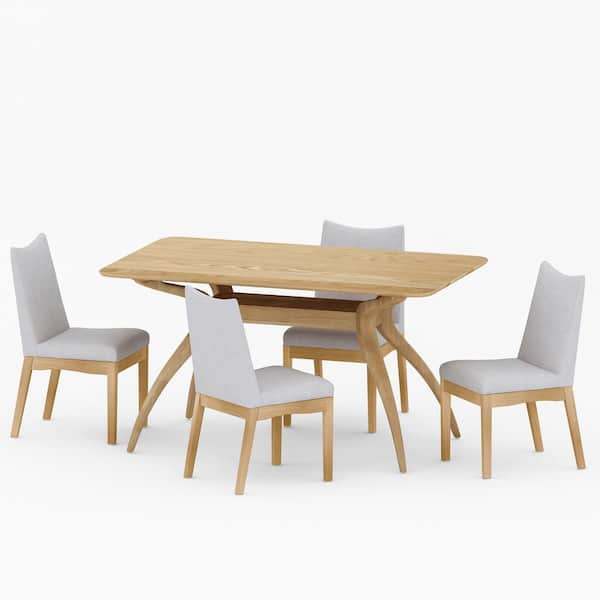 Noble House Dimitri 5-Piece Light Beige Fabric Upholstered and Oak Wood Dining Set