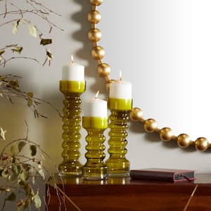 Green Glass Bubble Pillar Candle Holder (Set of 3)