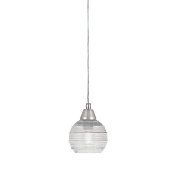 Unbranded Bryson 6 in. 1-Light Brushed Nickel Cord Pendant Light with 6 in. Clear Ribbed Glass Shade, no bulb included