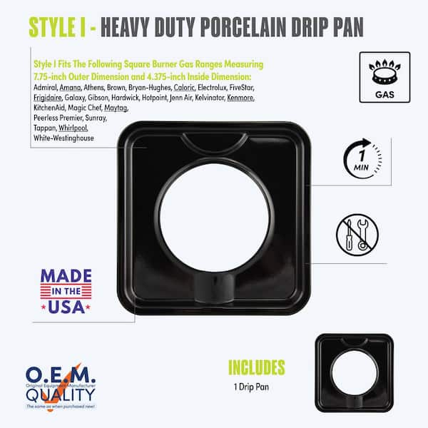 7.75 in. Gas Square Drip Pan in Black Porcelain