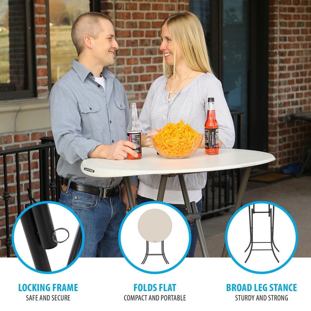 Almond HDPE 33" Round Bistro Table with Bronze Steel Legs