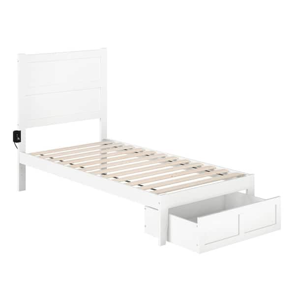 AFI NoHo White Twin Solid Wood Storage Platform Bed with Foot Drawer and Attachable USB Charger