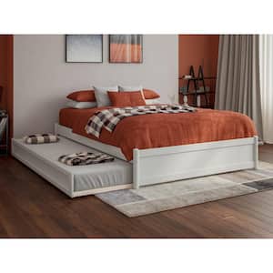 Barcelona White Solid Wood Frame Full Panel Platform Bed with Twin Trundle