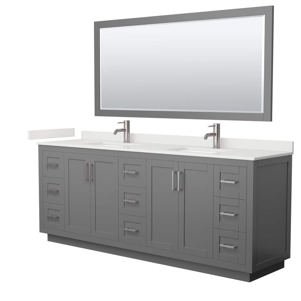 Wyndham Collection Miranda 84 in. W x 22 in. D x 33.75 in. H Double Bath Vanity in Dark Gray with White Qt. Top and 70 in. Mirror, Dark Gray with Brushed Nickel Trim -  840193357471