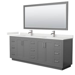 Miranda 84 in. W x 22 in. D x 33.75 in. H Double Bath Vanity in Dark Gray with White Qt. Top and 70 in. Mirror