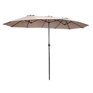 Outdoor 15 ft. Steel Market Patio Umbrella Double-Sided Twin Patio Umbrella in beige with Crank