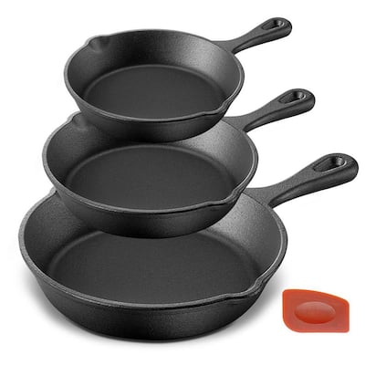 6 in., 8 in., 10 in. Kitchen Skillet Pans Pre-Seasoned Cast Iron Skillet Cooking Pan Set with Scraper