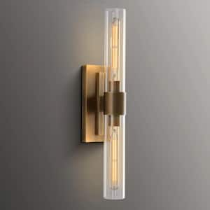 22.8 in. 2-Light Copper Vanity Light with Clear Glass and Luxury Brass Base, Set of 1 (Including Bulb)