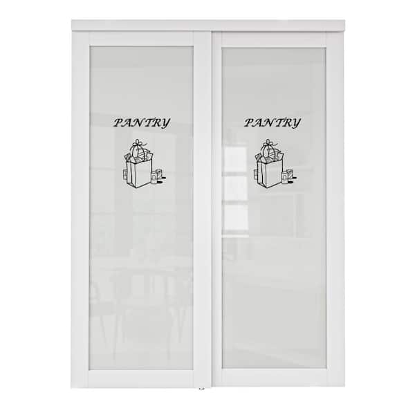ARK DESIGN 60 in. W. x 80 in. 1-Lite Tempered Frosted Glass White Finished Solid Core Sliding Door with Pantry Sticker and Hardware