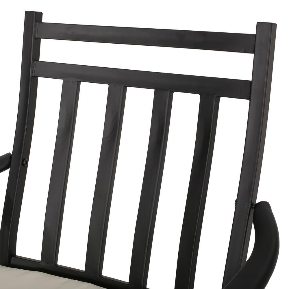 Matte Black Iron Outdoor Dining Chairs with Beige Cushions (Set of 2)