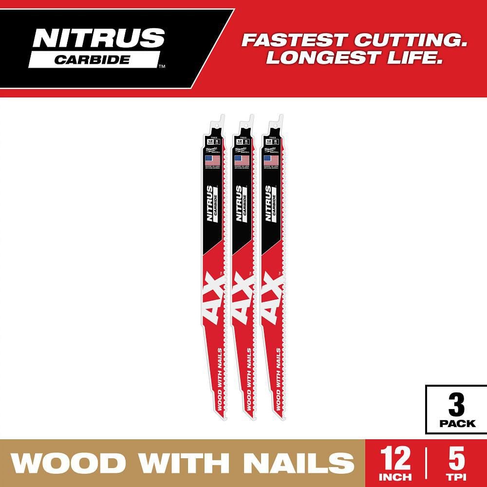 12 in. 5 TPI NITRUS AX Carbide Teeth Demolition Nail-Embedded Wood Cutting SAWZALL Reciprocating Saw Blade 3PK price history on PriceWatchPro