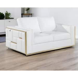 73 in. White Solid Leather 2-Seater Loveseat