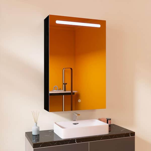 ANTFURN 20 in. W x 30 in. H Middle Rectangular Black Aluminum Surface Mount Medicine Cabinet with Mirror Left Door