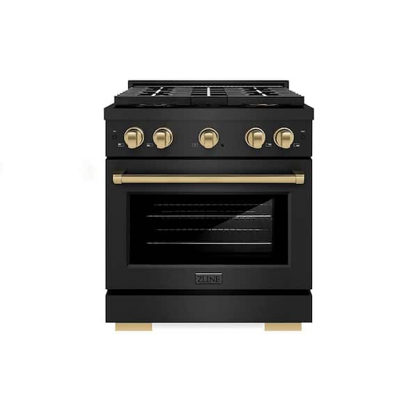 Autograph 30 in. 4.2 cu. ft. Gas Range with 4-Burner DuoPro Cooktop and Gas Oven in Black Stainless and Champagne