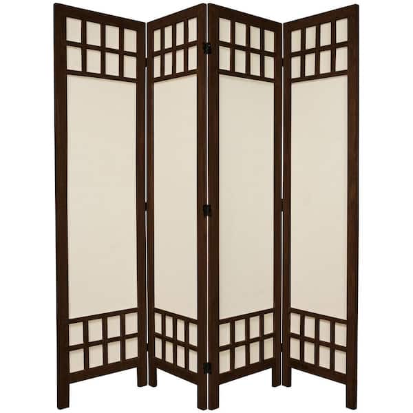 5.5 ft. Burnt Brown Muslin Window Pane 4-Panel Room Divider