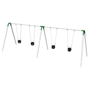 Double Bay Commercial Bipod Swing Set with Tot Seats and Green Yokes