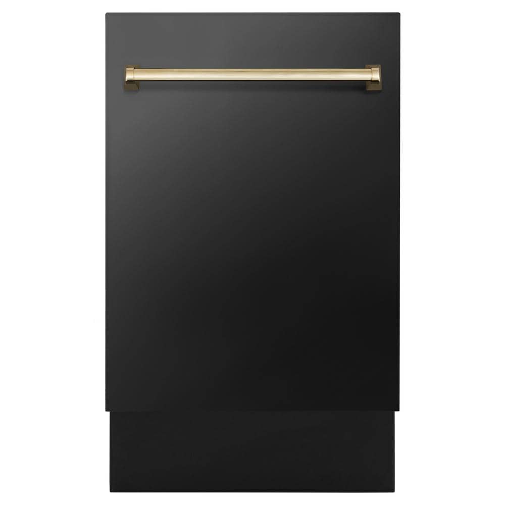 ZLINE Kitchen and Bath Autograph Edition 18 in. Top Control 8-Cycle Tall Tub Dishwasher with 3rd Rack in Black Stainless Steel & Polished Gold