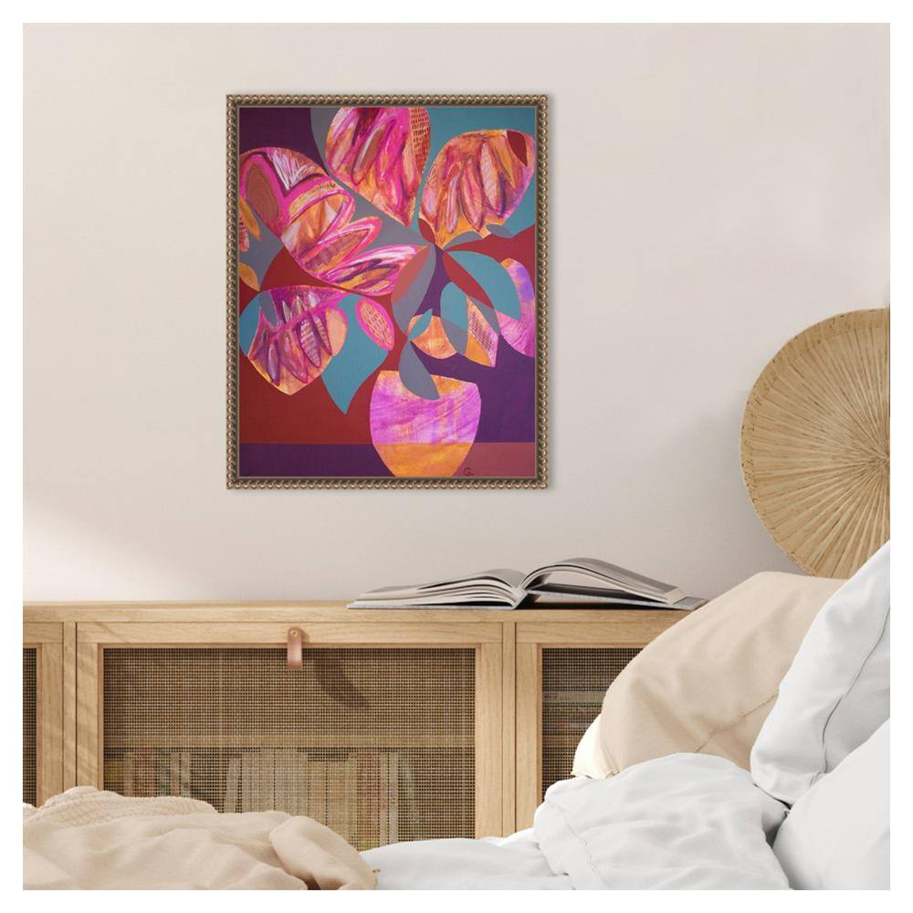 Pink and Orange Abstract Botanic-Inspired Framed Canvas Wall Art