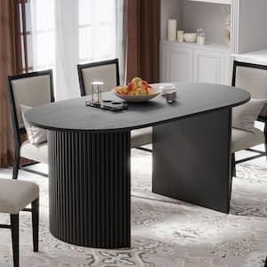 Oval Black Wood 60 in. W Double Pedestal Dining Table Seats 6