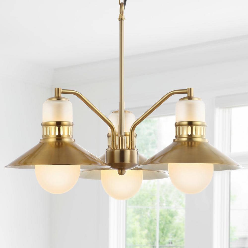 Colin 22" Brass Gold Adjustable Retro LED Chandelier with Crystal Accents