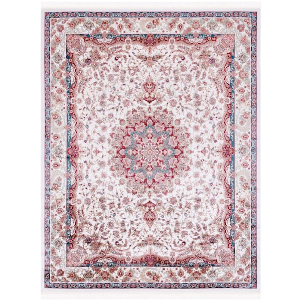 Persian Classic 9 ft. x 12 ft. Ivory/Blue Rust Medallion Area Rug