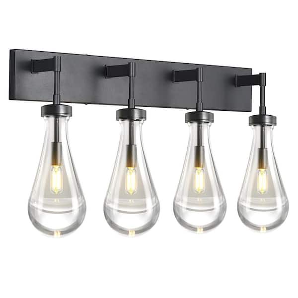 Raindrop Wall Sconces 27.55 in. 4-Light Black Crystal Sconces Wall Decor Modern Lighting Glass Bathroom