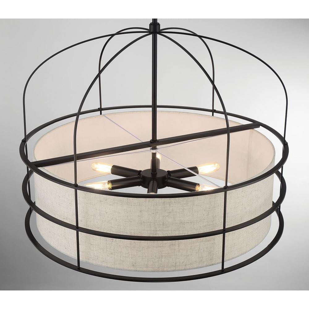 Coal Finish Brass 6-Light Drum Pendant for Indoor/Outdoor