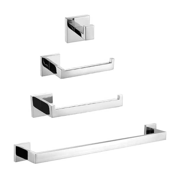 Interbath 4-Piece Bath Hardware Set with Towel Bar Hand Towl Holder Toilet Paper Holder Towel Hook in Chrome