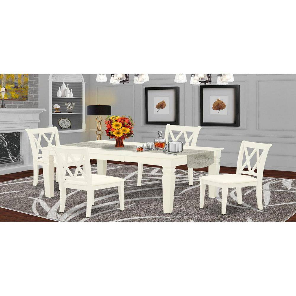 5-Piece Rectangle Buttermilk & Cherry Finish Solid Wood Top Dining table with 4 Chairs with Butterfly Leaf Cross Back