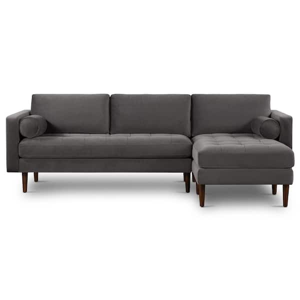Poly and Bark Napa 104.5 in. Fabric Right-Facing Sectional Sofa in Concrete Velvet