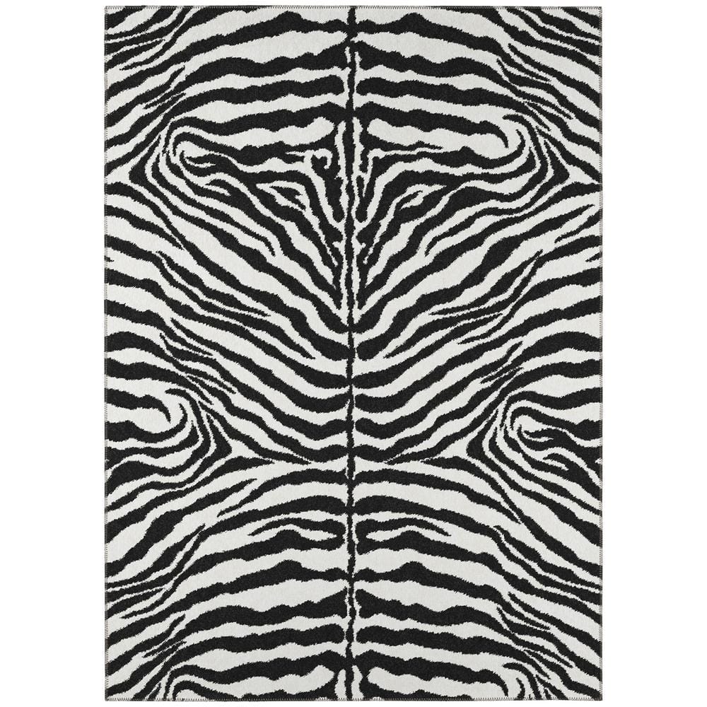 Safari Black 9 ft. x 12 ft. Indoor/Outdoor Washable Indoor/Outdoor Washable