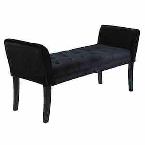 53 in. Black Backless Bedroom Bench with Flared Cushioned Armrests