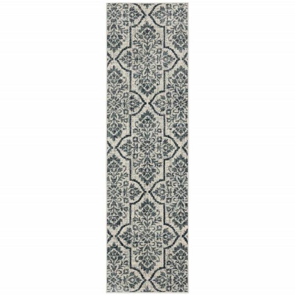 HomeRoots Ivory Blue and Sage 2 ft. x 8 ft. Floral Power Loom Stain ...