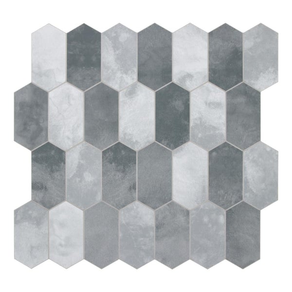 sunwings Small Long Hexagon 12 in. x 11.5 in. Gray Peel and Stick Backsplash Stone Composite Wall Tile (10-Tiles, 9.68 sq. ft.)