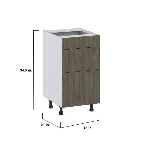 J COLLECTION 18 in. W x 34.5 in. H x 24 in. D Medora Textured Slab Walnut Assembled 2 Waste Bins Pullout and 1-Drawer Kitchen Cabinet