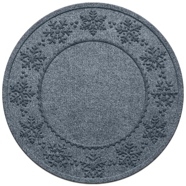 Waterhog Snowflake 35 in. Round PET Polyester Indoor Outdoor Tree Skirt Mat Bluestone