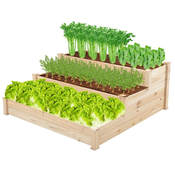 Tunearary Elevated Flower Box 48.6 in. L x 48.6 in. W x 21 in. H Large Capacity Natural Fir Wood Raised Garden Bed