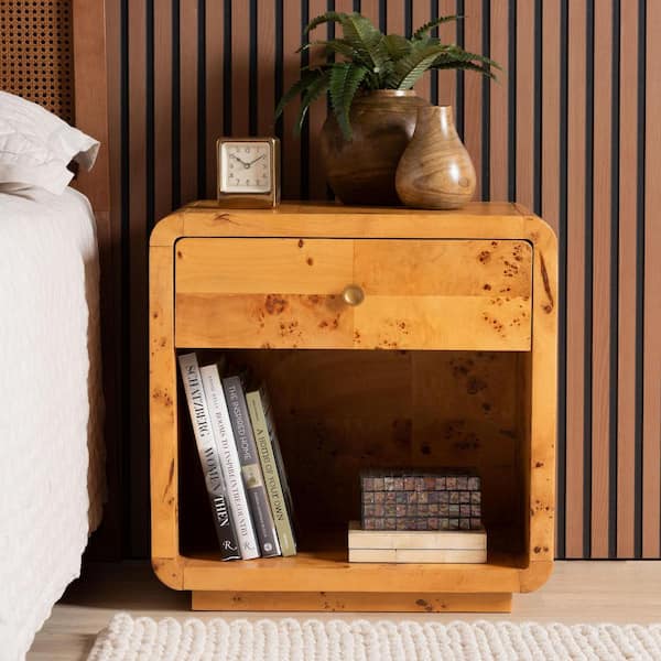 bali & pari Netra Light Mappa Real Burl 1-Drawer Nightstand