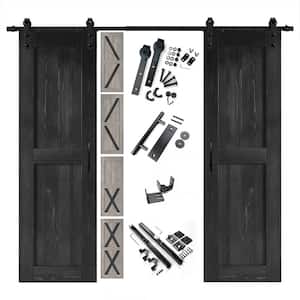 26 in. x 80 in. 5-in-1 Design Black Double Pine Wood Interior Sliding Barn Door with Hardware Kit, Non-Bypass