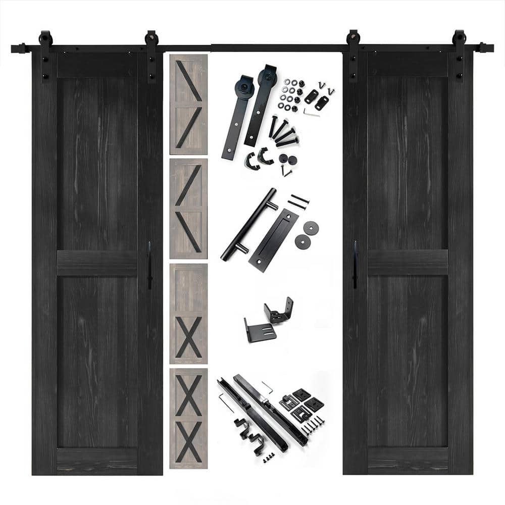 28 in. x 80 in. 5-in-1 Design Black Double Pine Wood Interior Sliding Barn Door with Hardware Kit, Non-Bypass price history on PriceWatchPro