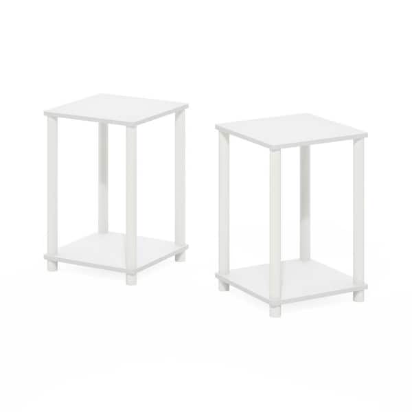 Furinno Turn-N-Tube 13.4 in. White/White Square Wood End Table (Set of 2)