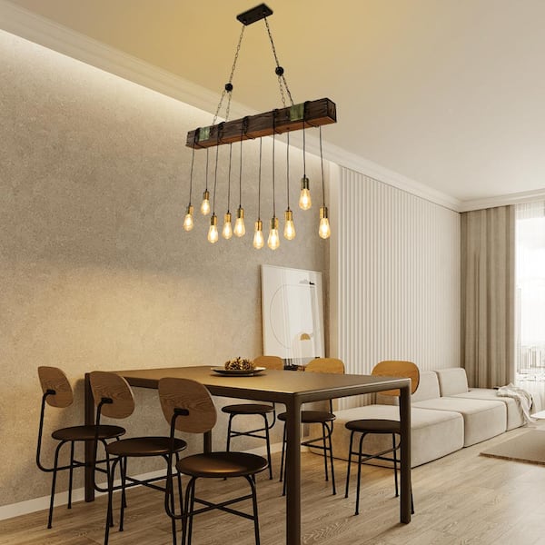 OUKANING 46.46 in. 10-Light Rustic Industrial Brown Linear Island