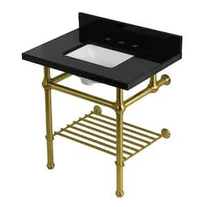 Templeton 30 in. Granite Console Sink with Brass Legs in Black Granite Brushed Brass
