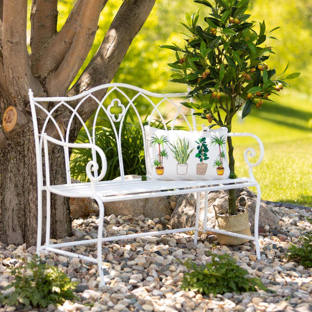 Crisp White Metal Garden Bench 48"L x 6"H